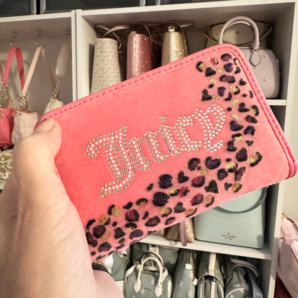New Cheetah Print Juicy Couture Velour Wallet Customized, Pink Lemonade